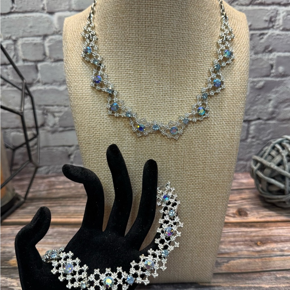 Vintage Coro Necklace/Bracelet with light blue AB rhinestones ITM868